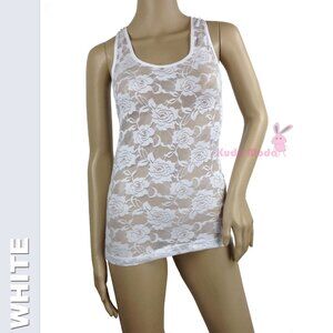 ROSE FLORAL LACE STRETCH RACER BACK CAMI SHIRTS SLIMMING MESH TANK TOP